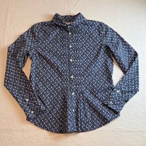 Levi Strauss Navy Floral Button Down Shirt Pleats Peter Pan CollarSize M